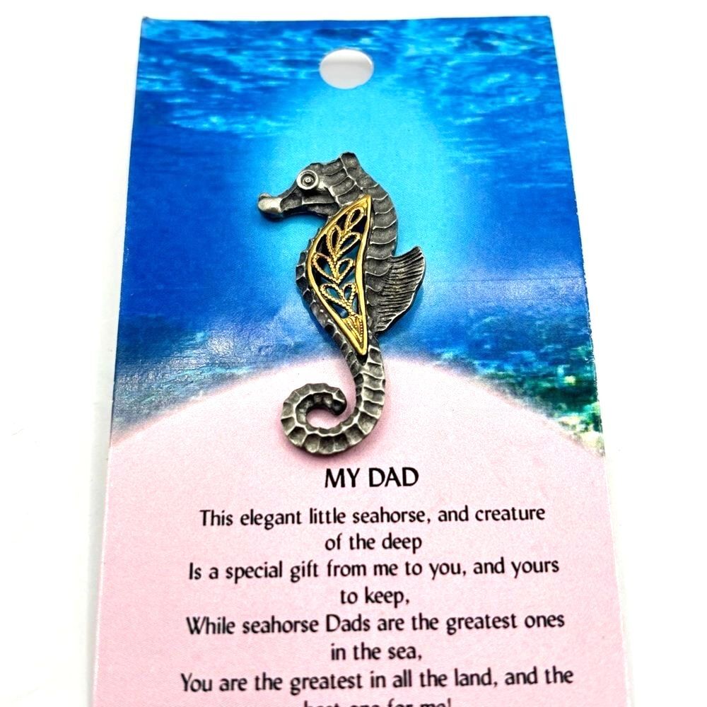 Dad Mixed Metal Gold and Silver Filigree Seahorse Lapel Pin Brooch